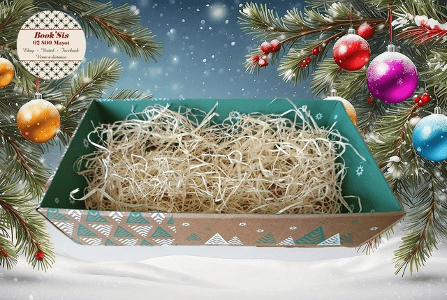 Corbeille sapins vert blanc 34x21x7,3 cm